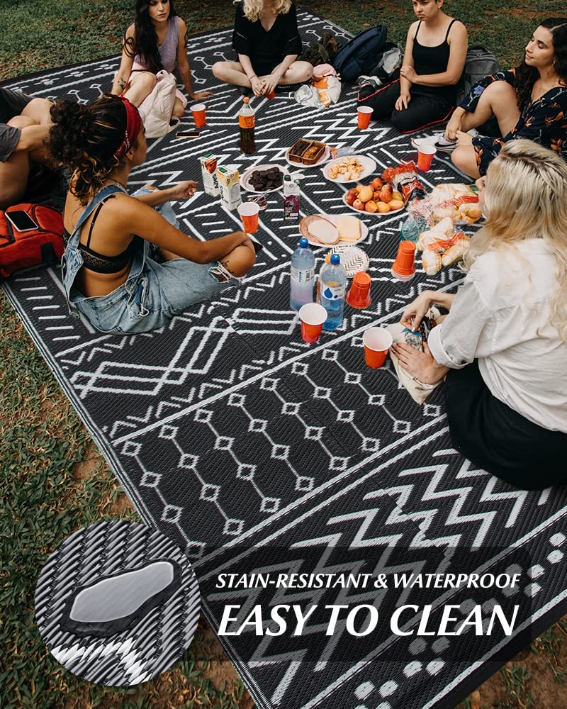 SIXHOME Outdoor Rug 5'x8' Waterproof Patio Rug Reversible Indoor Outdoor Rug Lightweight Plastic Straw Rug for RV Camping Deck Balcony Boho Porch Decor Black and White - image 8 of 10