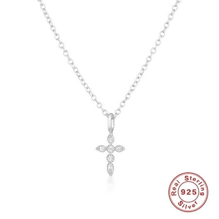 HESHPAWS S925 Sterling Silver Cross Pendant Necklace for Women, Lobster Clasp, Jewelry Gift Box