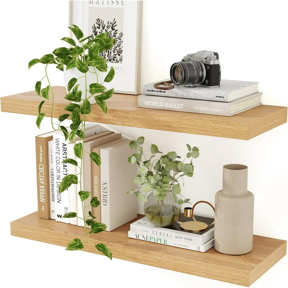 Deep Floating Shelves, 9.3 Inch Deep Rustic Floating Shelves Set of 2, 24 Inch Large Oak Wood Wall Mounted Shelves for Bathroom Books Living Room Laundry Room Bedroom Kitchen Home Office
