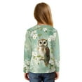thumbnail image 2 of DISNIMO Girls Long Sleeve Shirts Owl Flower Printed Cute Crew Neck Pullover Tops 5-12 Years Casual Loose Fits Tee Shirts with Tie Hem, 2 of 8