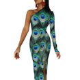thumbnail image 1 of Unique Peacock Feather Long Dress Female Colorful Print Party Maxi Dress Spring Kawaii Bodycon Dresses Side Split Custom Clothes, 1 of 5