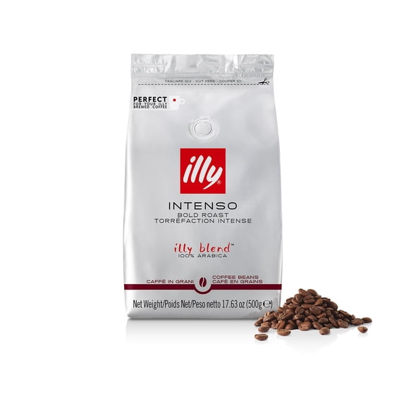 illy Whole Bean Coffee - Perfectly Roasted – Intenso Dark Roast - Warm Notes of Cocoa & Dried Fruit – Full-Bodied - 100% Arabica Beans - No Preservatives – 17.6 Ounce