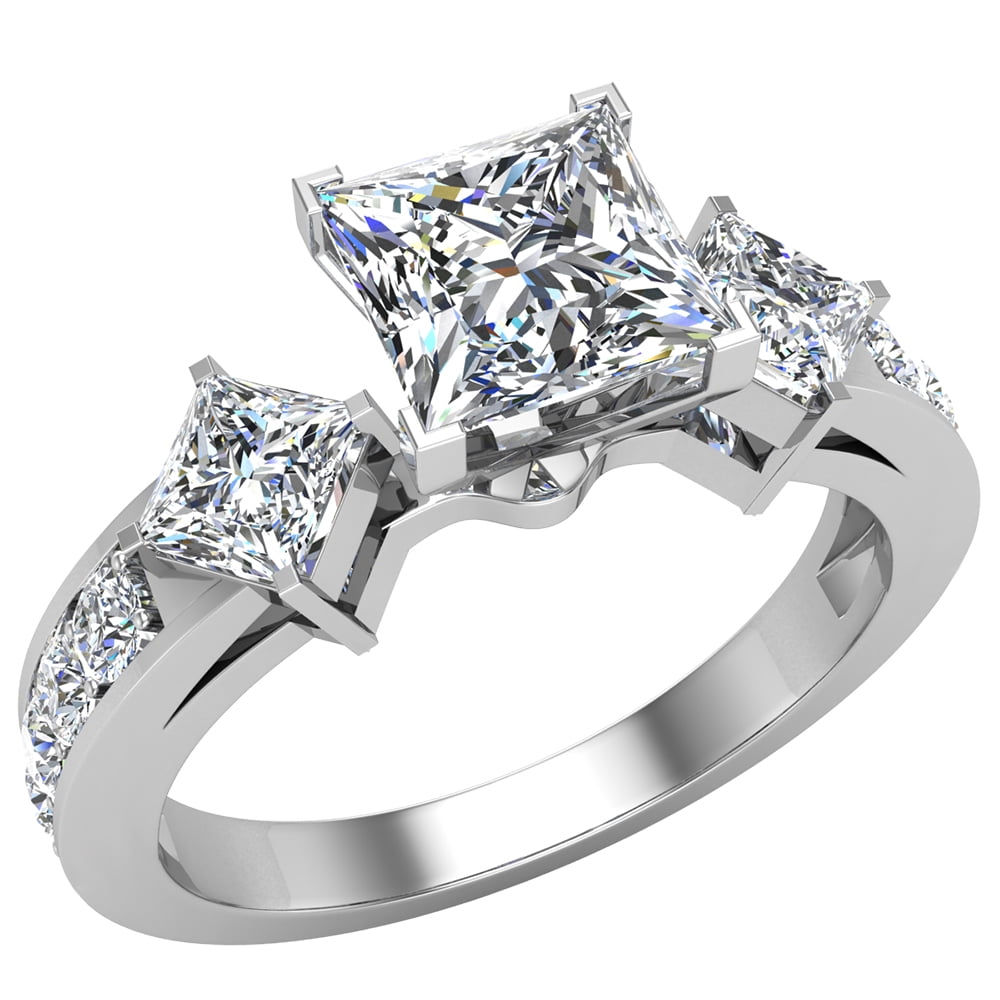 3Ct Princess Cut VVS1 Diamond Three Stone Vintage Engagement Ring 14k White Gold 