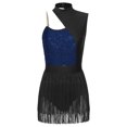 thumbnail image 3 of JanJean Women Sequins Latin Dance Leotard Dancewear Fringe Salsa Rumba Ballroom Dance Costume Navy Blue XL, 3 of 7