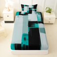 thumbnail image 4 of Castle Fairy Abstract Geometric Block Twin Sheets 3pcs,Minimalism Vertical Streak Bedding,Black Teal Pale,1 Flat Sheet, 1 Fitted Sheet and 1 Pillowcase, 4 of 7