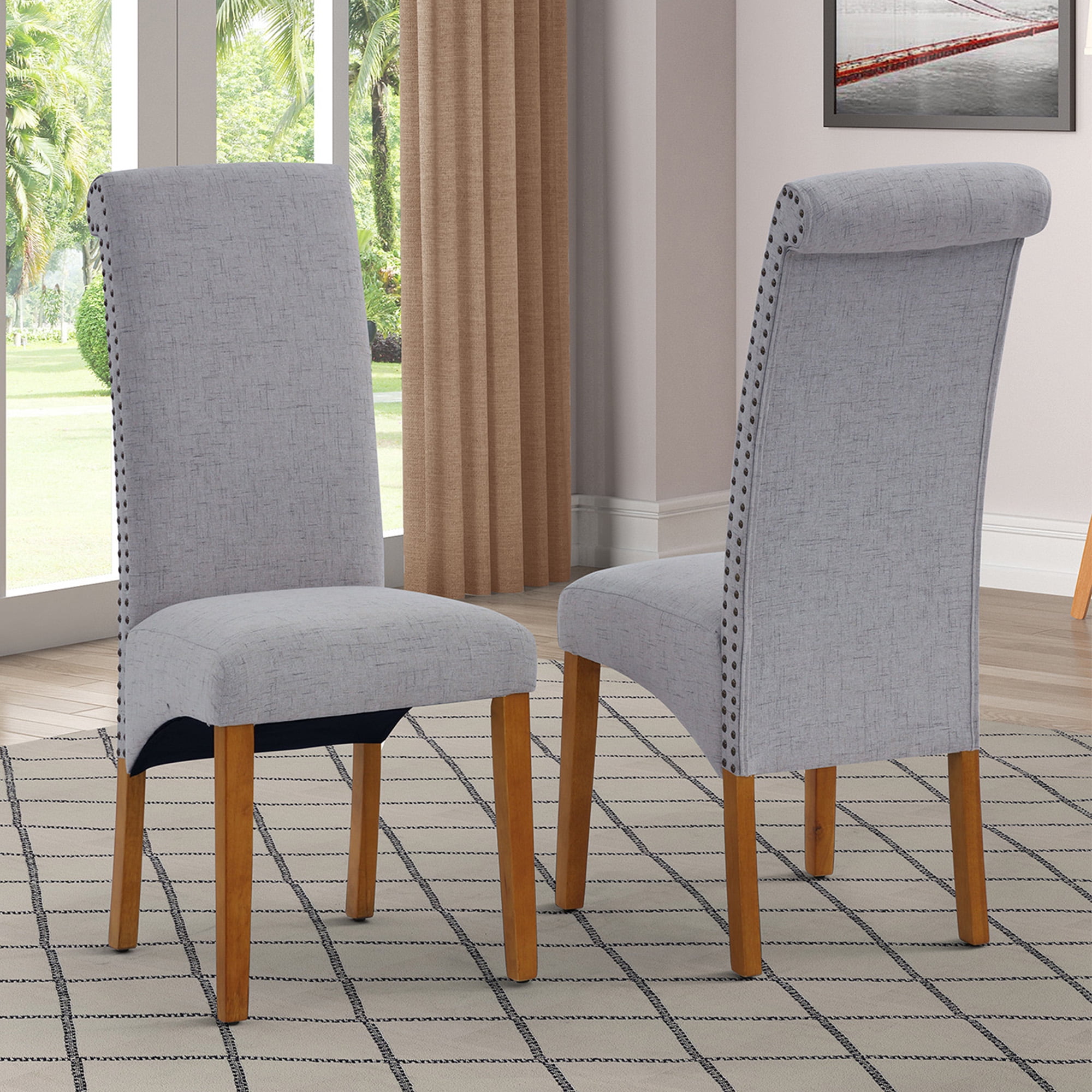 Tufted Fabric Parsons Dining Chairs Set of 2, Upholstered High Back
