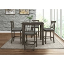 Home Design Wilder 5-Piece Counter Set, Taupe/Gray, Square table, Slat-back cushioned chairs, Comfortable seating, Sturdy legs, Modern minimalist style, Space-saving