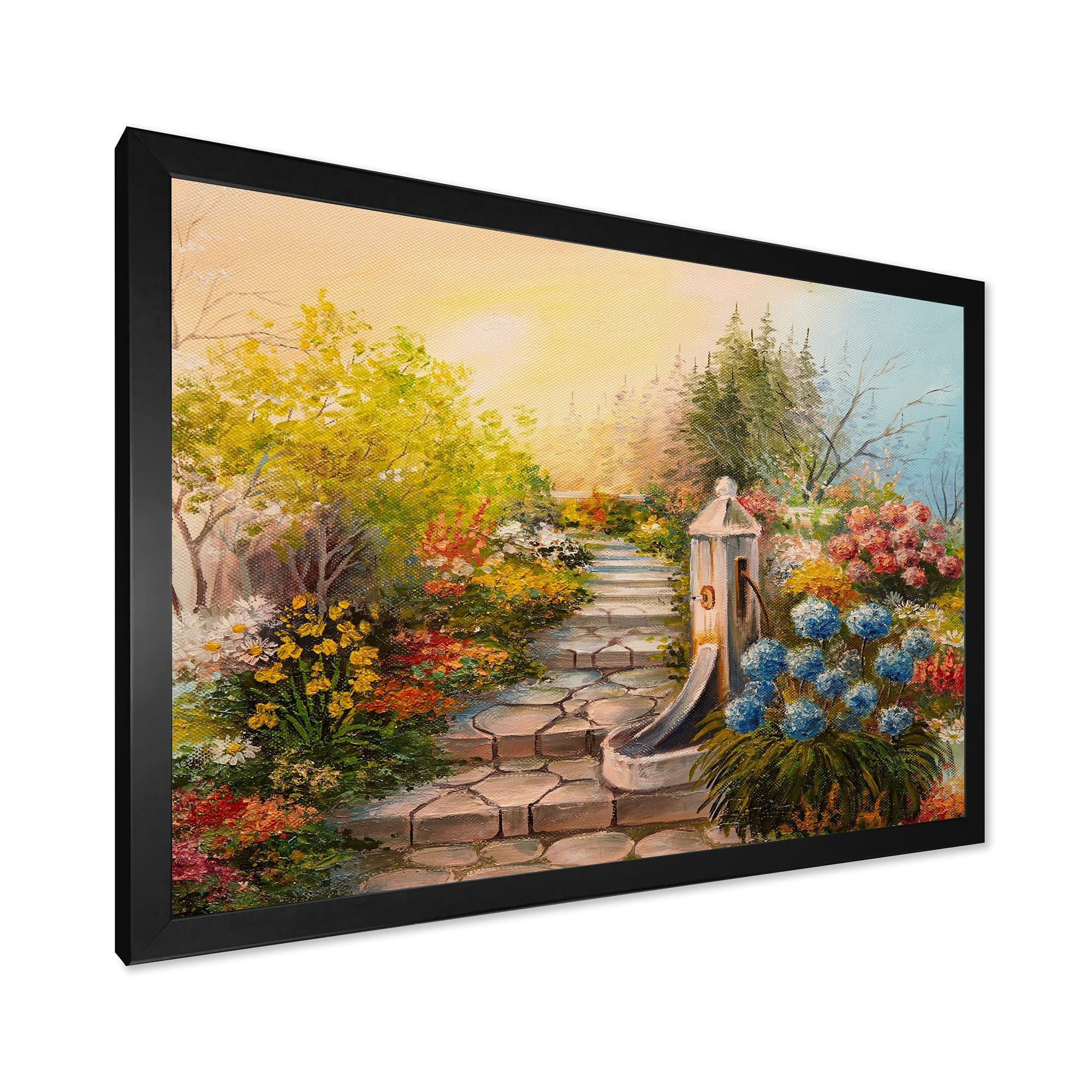 Designart 'Stone Stairs In The Blossoming Flowers Forest' Traditional Framed Art Print