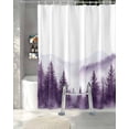 thumbnail image 3 of Split Shower Curtain for Transfer Bench, Purple Mist Forest Fabric Shower Curtains for Bathroom, Simple Trees Mountains Landscape Tub Sliding Transfer Bench Waterproof Bath Curtains 72"x78", 3 of 9