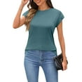 thumbnail image 5 of Womens Shirts Blouse Women's Casual Loose Fitting Solid Color T-shirt Round Neck Pullover Short Sleeved Top, 5 of 7