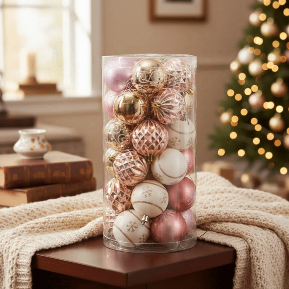 Esferas De Navideñas Plástico 6cm 30 Pzs Para Decoración Xtellar Rosa