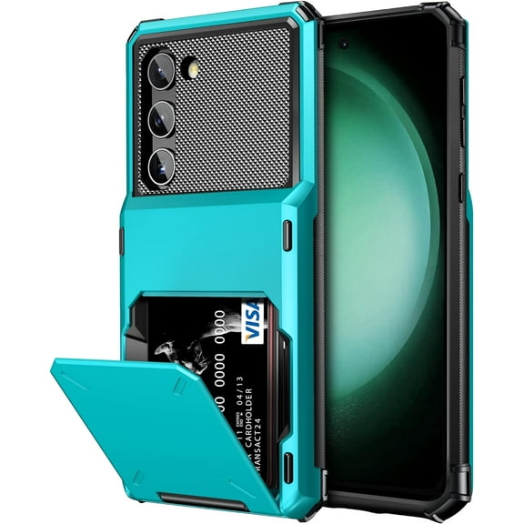 for Galaxy S23 Wallet Cover 4-Card Credit Card Holder ID Slot Scratch Resistant Dual Layer Hybrid Protective Hard Shell Rugged TPU Bumper Armor Case for Samsung Galaxy S23 6.1" Light Blue