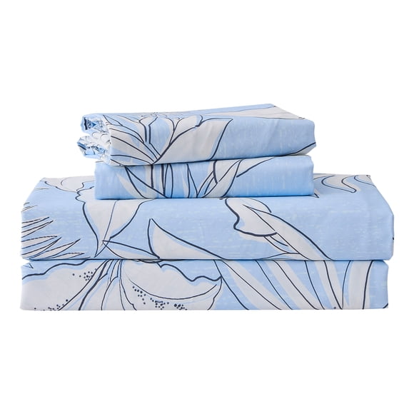 Gogreen 4PC Deep Pocket King Sheet Set Fit 16", Breathable Microfiber Soft King Size Sheet Set, Hotel Style Bed Sheet Set, Gift for Women, Men - Blue Leaves