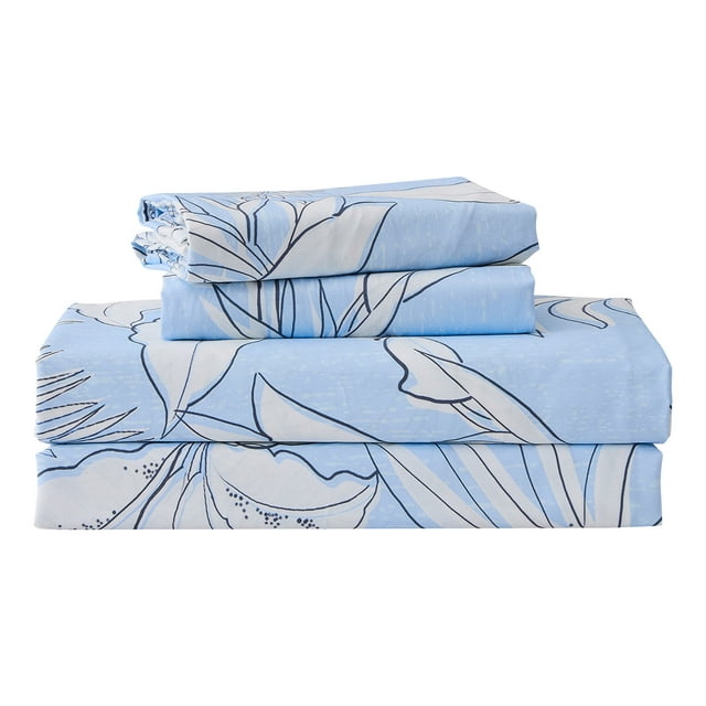 Gogreen 4PC Deep Pocket Queen Sheet Set Fit 14", 100% Cotton Breathable Super Soft Queen Size Sheet Set, Luxury Hotel Style Home Decor Queen Bed Sheet Set, Gift for Women, Men - Green Leaves