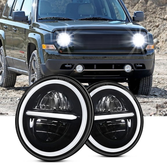 CHUSYYRAY Pair 7" Round Seal LED Headlights DRL Projector Light for Jeep Patriot 2008-2016
