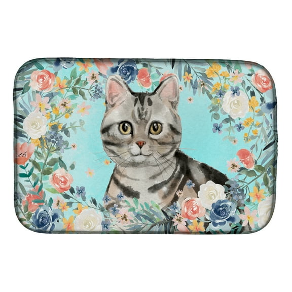 American Shorthair Spring Flowers Dish Drying Mat