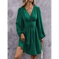 thumbnail image 4 of Women'S Elegant Dress V Neck Long Sleeve High Waist Swing Prom Cocktail Short Dresses Green M, 4 of 5