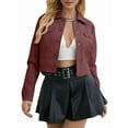 thumbnail image 1 of Veste Courte en Similicuir pour Femme, Col Rabattu, Poche à Rabat, Boutons-Pression, Coupe Rétro, Rouge Vin, TG, 1 of 9