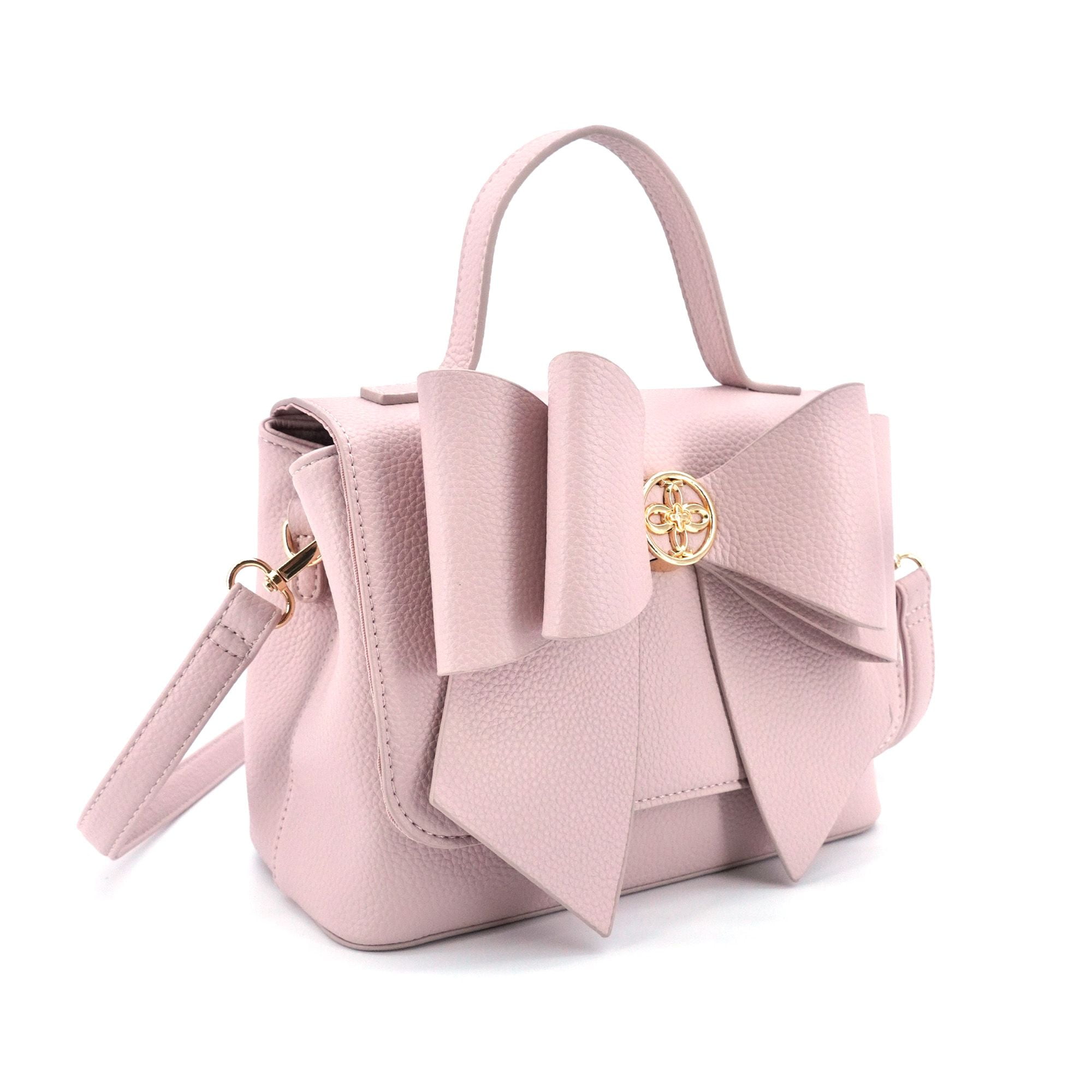 LIKE DREAMS Womens's Vegan Leather Adjustable Detachable Strap Zoey Double Bow Crossbody Bag, Blush