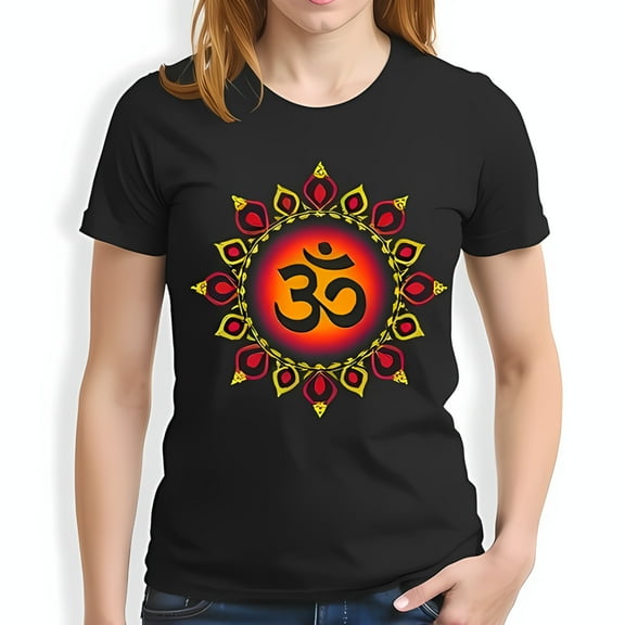 Vibrant Om Symbol Cotton Short Sleeve T-Shirt with Colorful Design - Spiritual Art Fashion