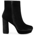 thumbnail image 6 of DARING DIVA Platform Block Heels Faux Velvet Ankle Boots Black 7, 6 of 7