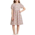 thumbnail image 2 of Bxsruta Girls Casual A Line Dress Short Sleeve Breathable Cotton Summer Dress for Kids Loose Fit Puff Sleeve Round Neck Pull on Dress for School Play Daily Wear Ages 5-15, 2 of 6