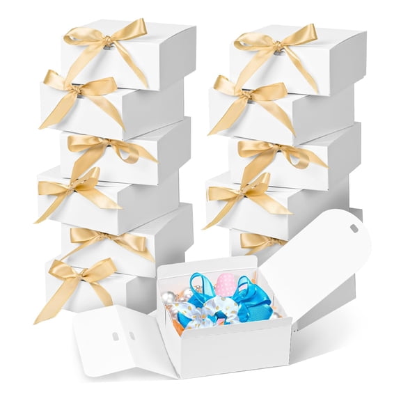 DECHISY Small White Gift Boxes with Lids and Ribbons, 12 Pack, 4.5''x4.5''x2''