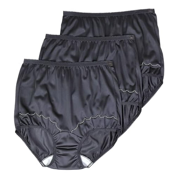 Dixie Belle Women's Underwear Nylon Brief High Waist Scallop Trim 3-Pack 719 (US, Numeric, 14, Regular, Regular, Black)