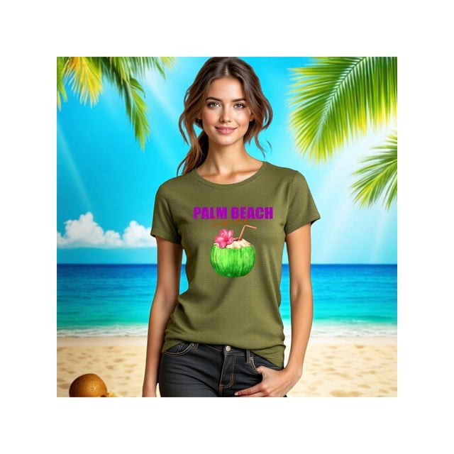 Playera Blusa De Palm Beach Surf Club – Vibra Tropical con Sabor a Coco Color Verde Oliva Talla Grande Marca Emil SaEs