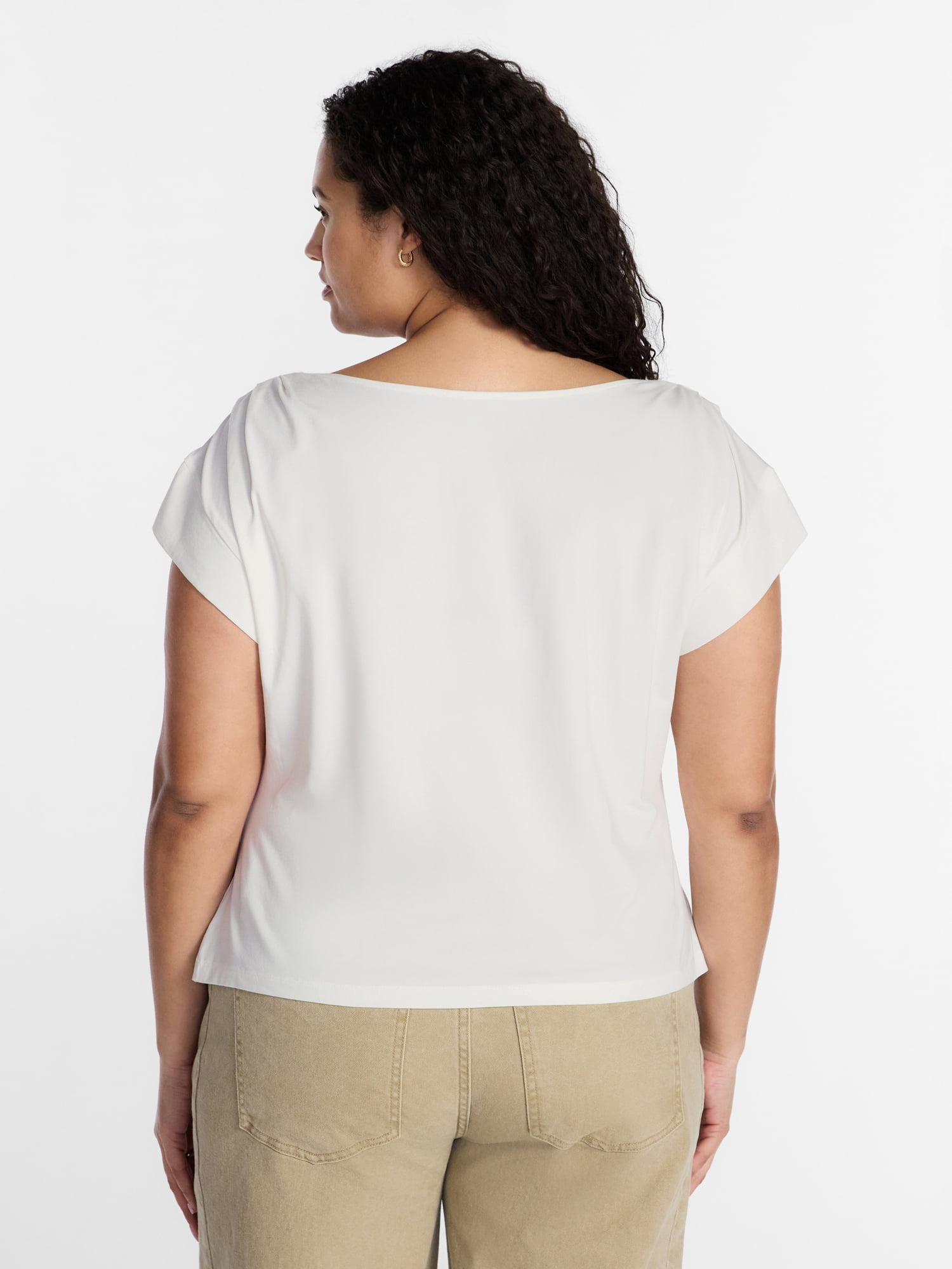 Terra & Sky Women’s Plus Pleated Shoulder Top with Short Sleeves, Size 0X-5X