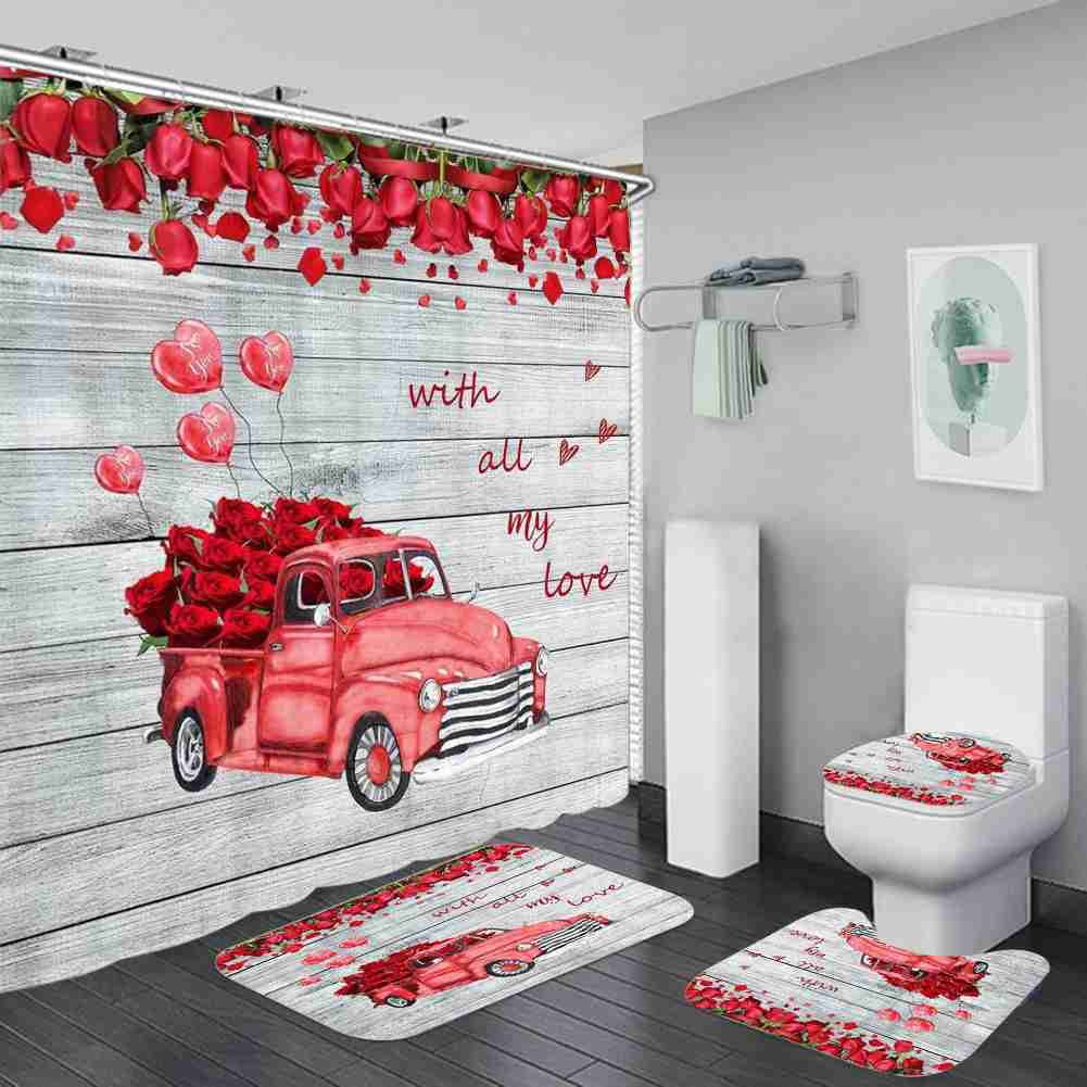 Valentine's Day Shower Curtain Sets Bath Decor Set Romantic Gift