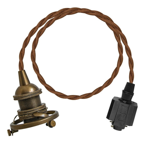 KAYYELAMP Antique Copper Mini E14 Base with Decor Ring H-Type Track Light 0.98Ft Twisted Cord Length Industrial Style Pendant for Kitchen Dining Room Store(No Bulb, Track)