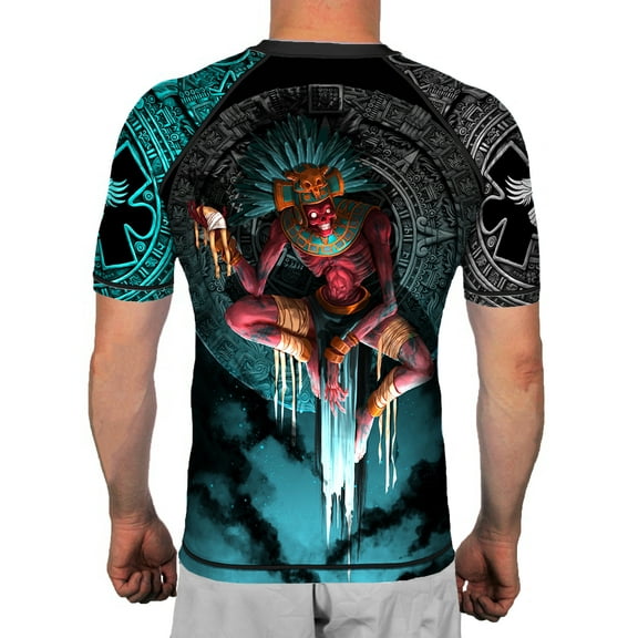 Raven Fightwear Men's Aztec Lord of the Underworld Mictlantecuhtli Short Sleeve BJJ Rash Guard MMA Black