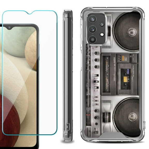 Shockproof Bumper Phone Case for Samsung Galaxy A32 5G, with Tempered Glass Screen Protector, by OneToughShield ® - Boombox