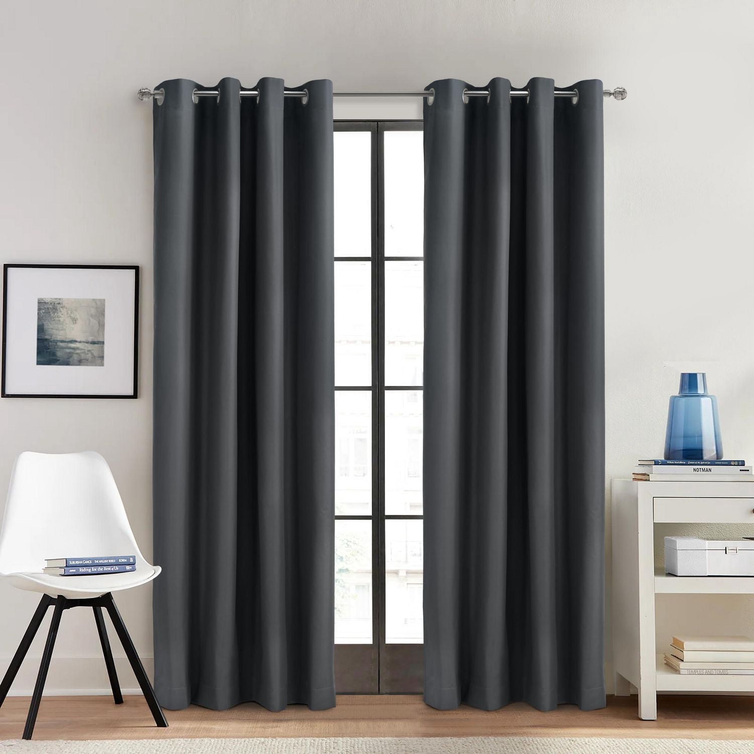 Loft Living Augustow Blackout Grommet Single Curtain Panel 52 x 63 in Charcoal