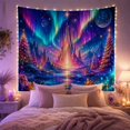 thumbnail image 2 of Cosmic Crystal Castle in Aurora, Mystical Fantasy for Space Lovers, Celestial Landscape Wall Decor, Housewarming Gift Tapestry Wall Hanging for Bedroom and Living Room, 2 of 6