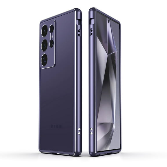 Compatible with Samsung Galaxy S24 Ultra Metal Frame Metal Camera Cover, Anti-drop Anti-fall Shockproof Heat Dissipation Luxury Aluminum Alloy, No Back, for Galaxy S24 Ultra, Darkpurple Silver