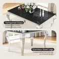 thumbnail image 4 of 47" Rectangular Glass Dining Table, 10mm Black Tempered Glass Top, S-Shaped Stainless Steel Legs, for Apartments & Small Spaces, 4 of 7