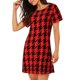 thumbnail image 2 of Disketp Retro red and Black Houndstooth para Camisón Corto de Manga Corta para Mujeres, Camisón Cómodo con Escote Redondo, Bonito y Confortable, 2 of 6