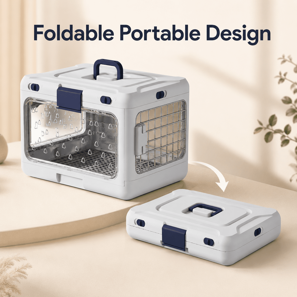 Collapsible Hard-Sided Pet Carrier, Portable 20" Travel Kennel for Small Dogs & Cats, Durable PP Material with Comfort Grip Handle and Secure Locking Gate, Matcha Sage
