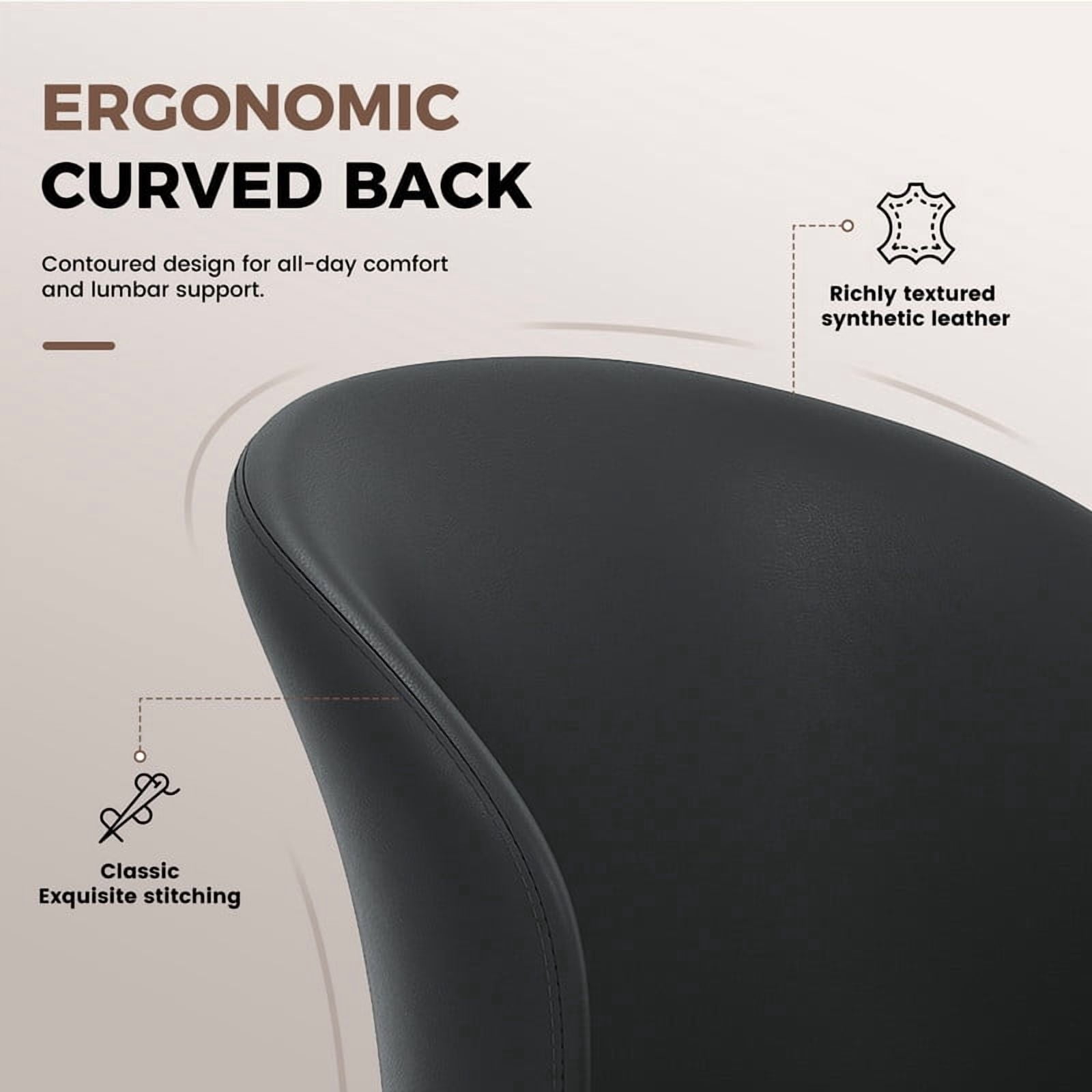 Hawsaiy Faux Leather Dining Chairs Set of 2, Modern Curved Back Upholstered Kitchen Side Chairs with Metal Legs, Black