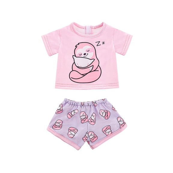 Clearance! 2Pcs Reborn Baby Doll Clothes Outfit Set for 18 Inch /43cm Dolls, Sloth Print Short Sleeve T-Shirt & Shorts Pajamas, Doll Dress Up Accessories, Pretend Play Toy Gift for Girls