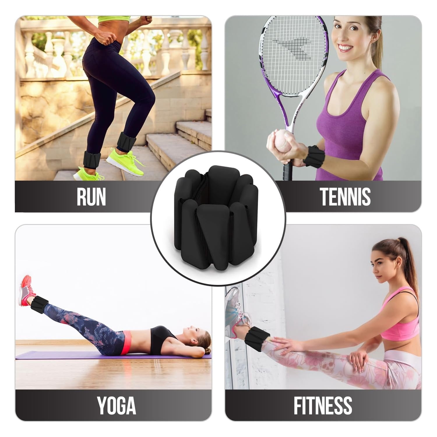 GoXteam Ankle Weights Set of 2 (1 lb Each) Adjustable Wrist Weights for Women Men Wearable Arm Leg Weight for Pilates, Running, Walking, Workout, Yoga, Black