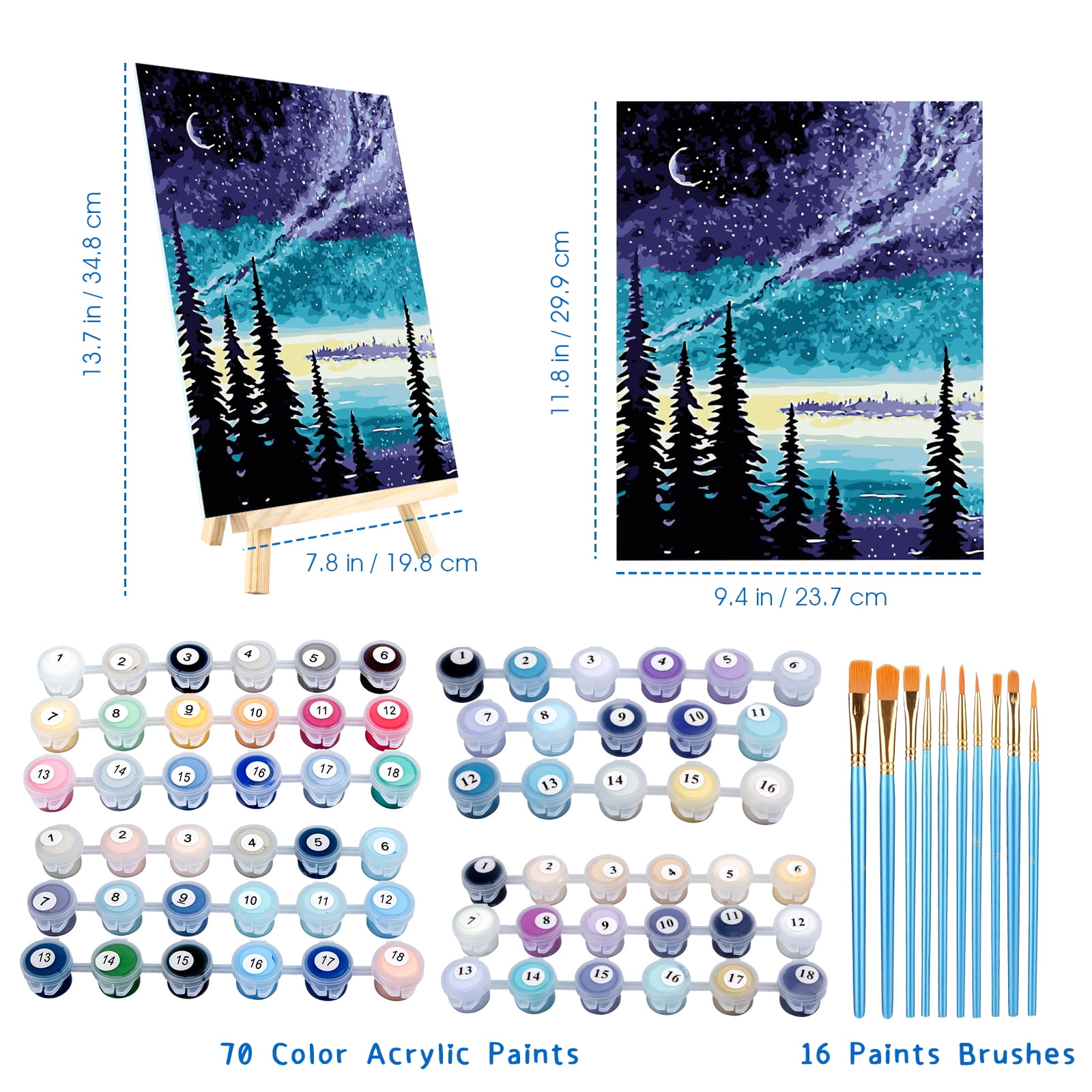 Ninonly 4 Pack Paint by Numbers Kit for Adults Framed Canvas, Art Supplies for Adults Beginners with Easel, Brushes, Acrylic Paint Set, 9 * 12 Inch