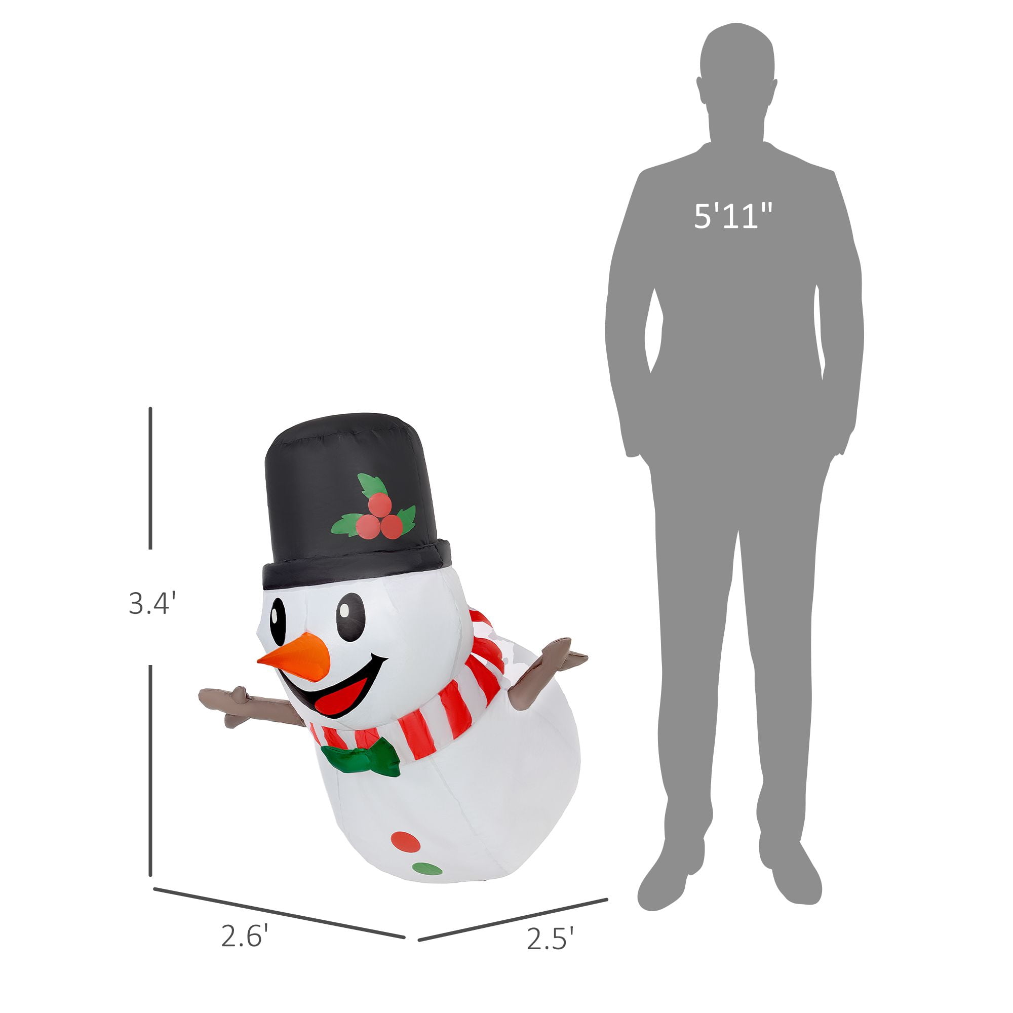 Inflatable Christmas Snowman Decoration with LED Lights, Hanging Window Display, Polyester, 3 ft, Indoor Outdoor Holiday Yard Decor