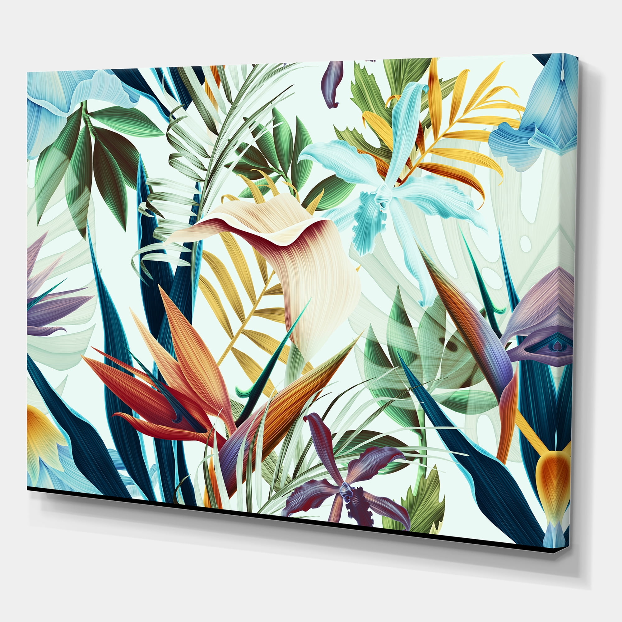 Designart ' VIntage Tropical Flowers I ' Tropical Canvas Wall Art Print