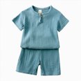 thumbnail image 2 of TOWED22 Toddler Baby Boy Summer Clothes Trucks Letters Short Sleeve T-shirt Top Elastic Waist Shorts Set Summer Outfit 2Pcs(Light Blue,5-6 Years), 2 of 5