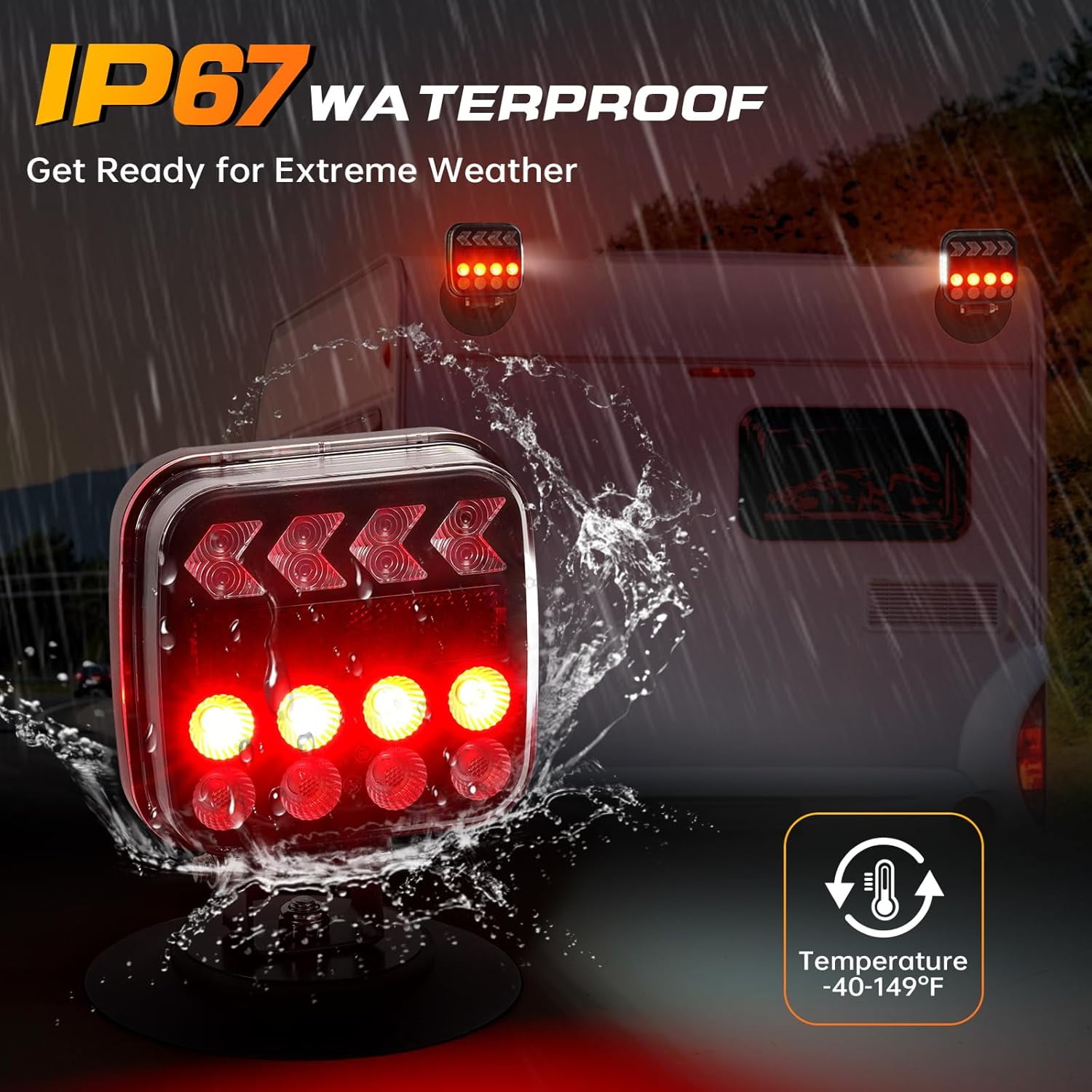 MUSICOZY Wireless Trailer Lights, Adjustable Magnetic LED Trailer Lights with Reflectors, Rechargeable Tow Tail Light Kit for Trucks, Boats, RVs, Campers, IP67 Waterproof