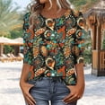 thumbnail image 2 of Taqqpue Womens 3/4 Length Sleeve Tops Fall Dressy Casual Floral Printed Crew-Neck Half Sleeve Button T Shirt Loose Fit Plus Size Blouse Tops, 2 of 7