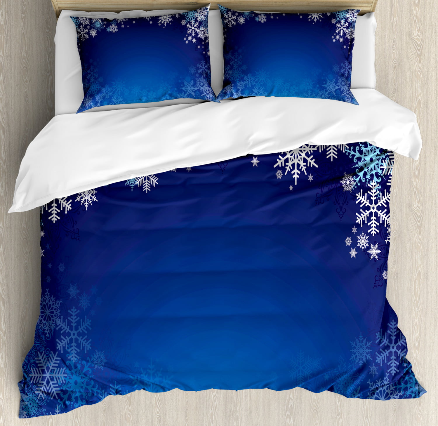 Piece Bedding Set With 2 Pillow Shams, Blue Snowflake Duvet Cover